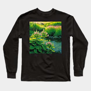 Riverside pink flowers in an alpiune tundra Long Sleeve T-Shirt